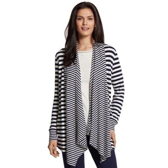 Chico's Zenergy Blue Striped Open Cardigan Sweater Size 2 Large - Picture 3 of 10